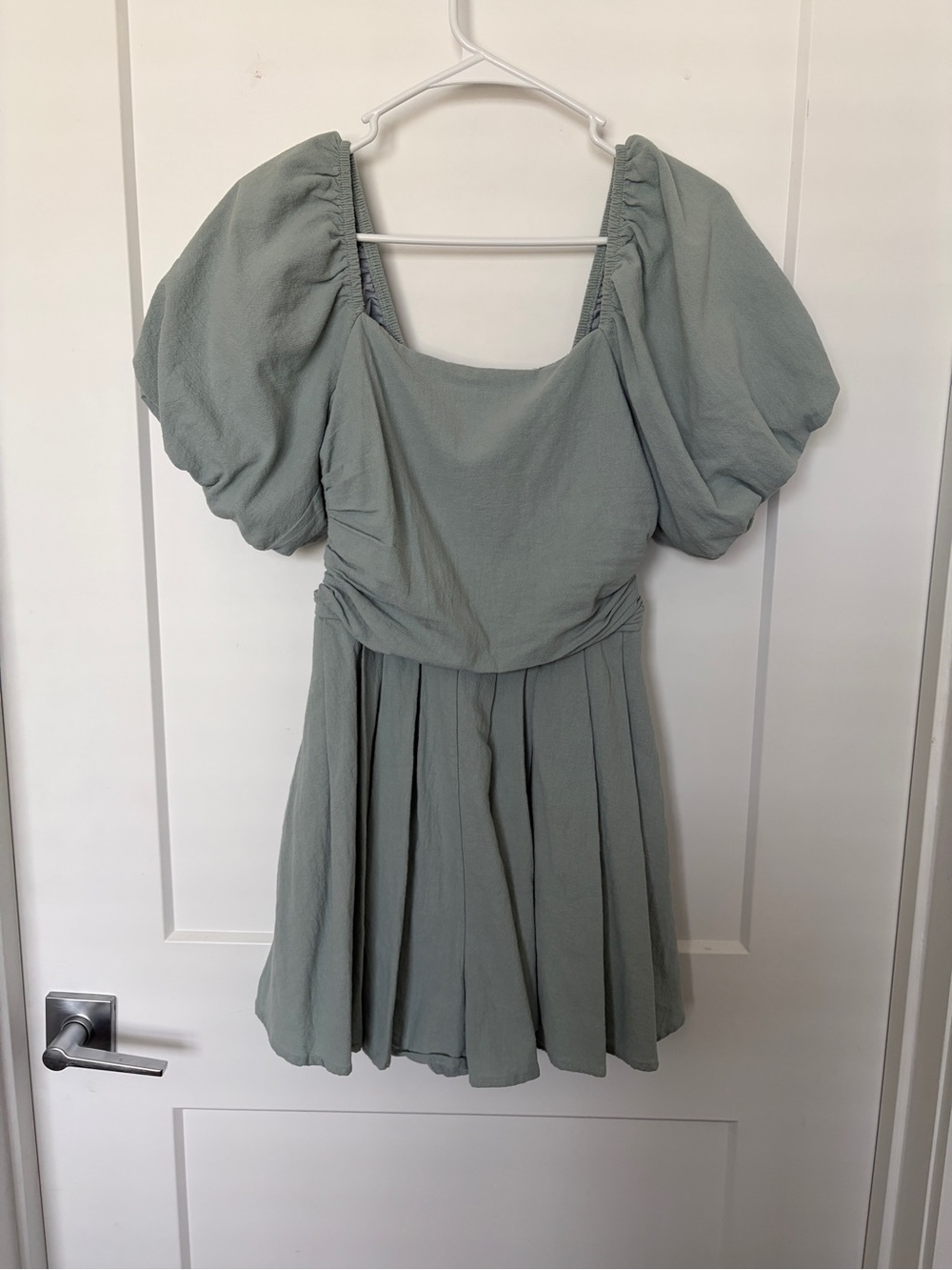 Puff Sleeve Square Neck Mini Romper in Sage Green